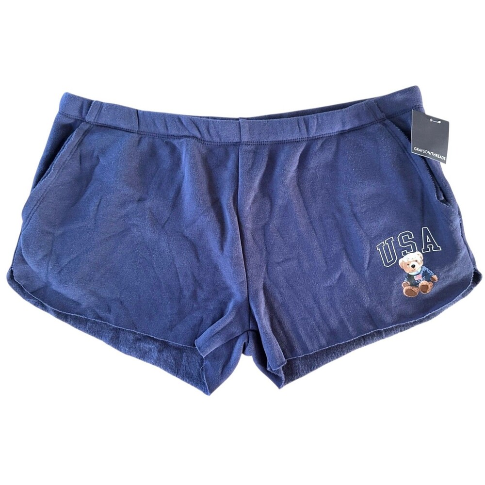 Greyson Threads Women's Lounge Shorts Cozy & Comfy USA Bear Print Size L Navy